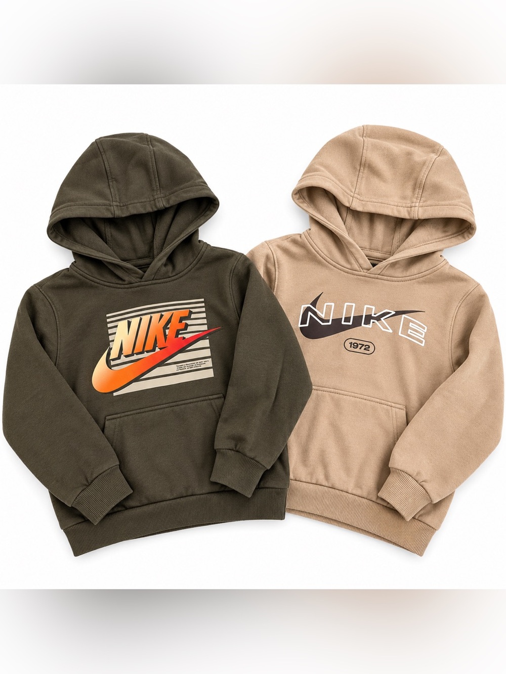 EUC Nike Boys Hoodie Lot Size 5 (4-5Y) Pullover Sweatshirts Brown Tan 2 Pack